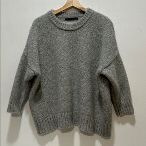 JENNI KAYNE Gray Alpaca Everyday Crewneck Sweater Elbow Sleeve Sz XL